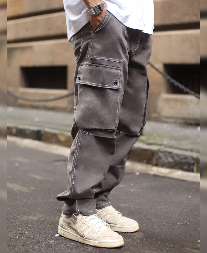 Dark Grey Cargo Pocket Carpenter Cotton Baggy Fit Jeans