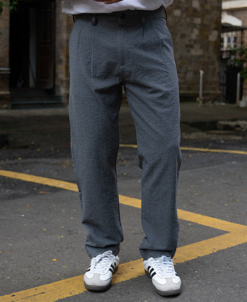 Grey Structured Pleated Trouser