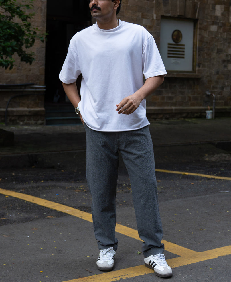 Grey Structured Pleated Trouser