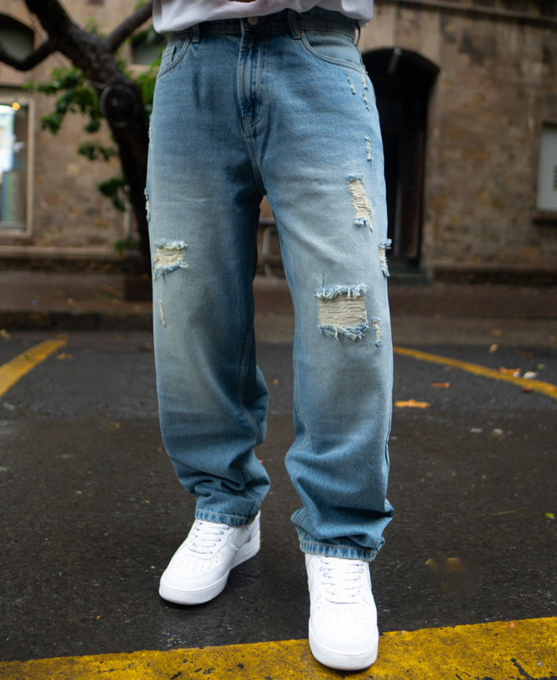 Blue Baggy Ripped Jeans