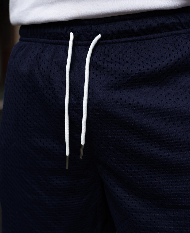 Navy Embroidered Mesh Short