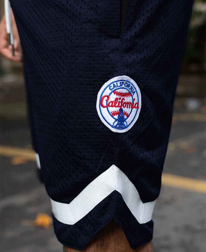 Navy Embroidered Mesh Short