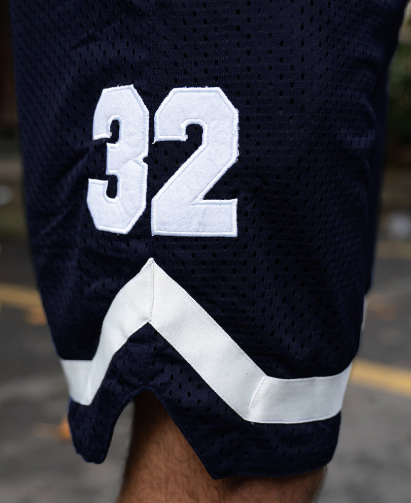 Navy Embroidered Mesh Short