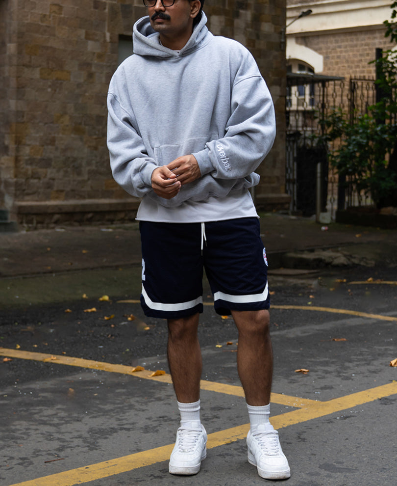 Navy Embroidered Mesh Short