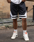 Black Contrast Embroidered Mesh Shorts