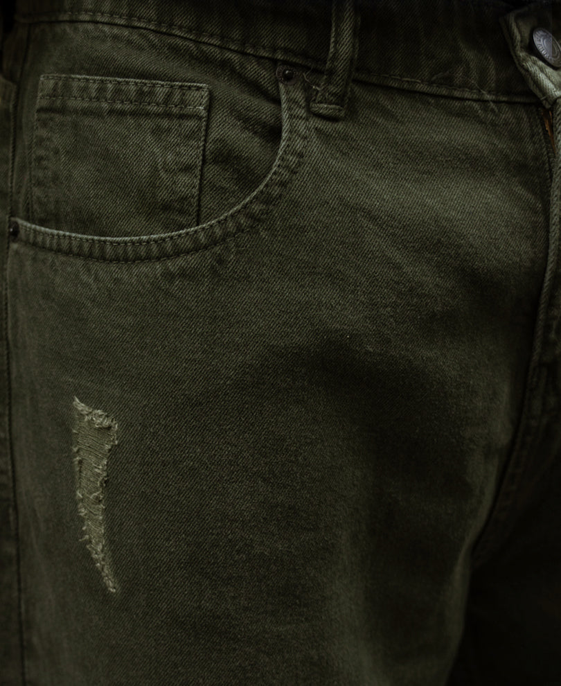 Olive Distress Baggy Jeans