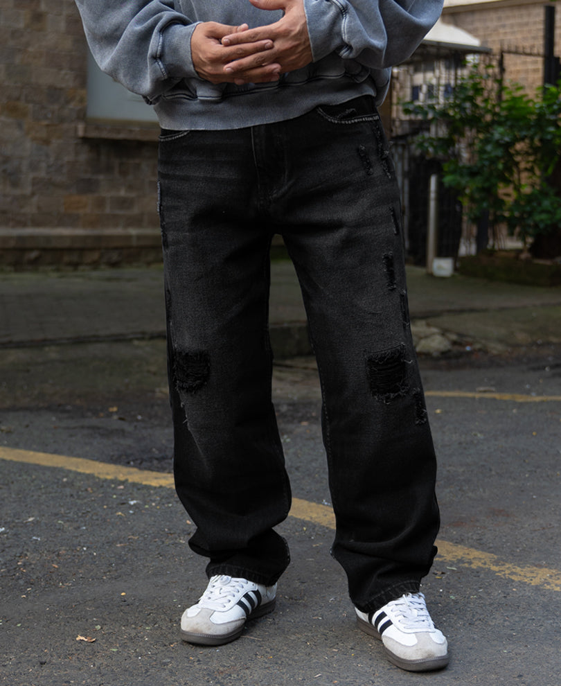 Black Distress Baggy Jeans