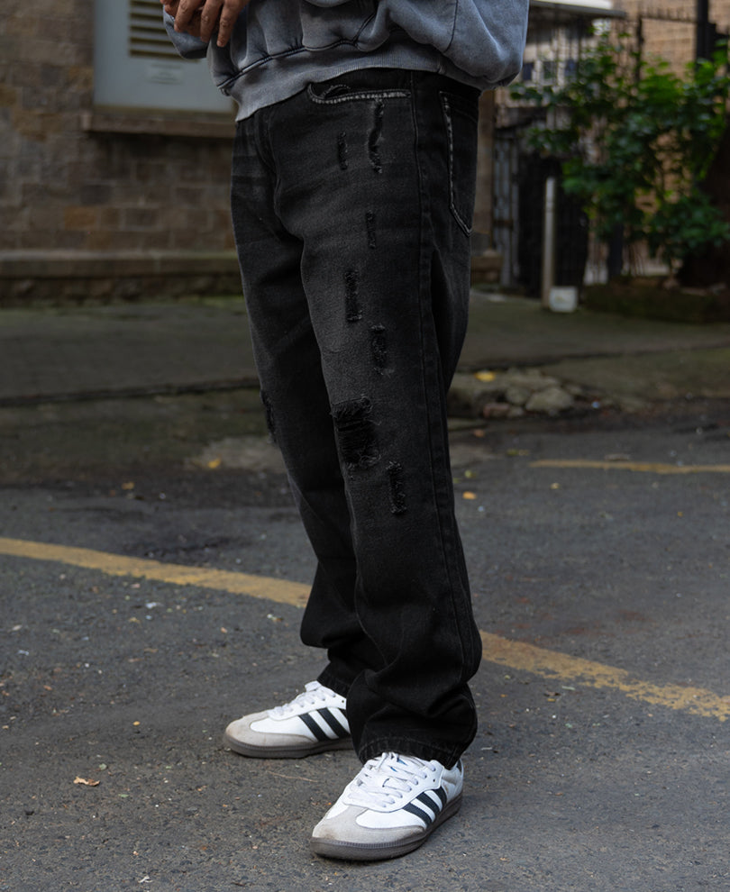 Black Distress Baggy Jeans