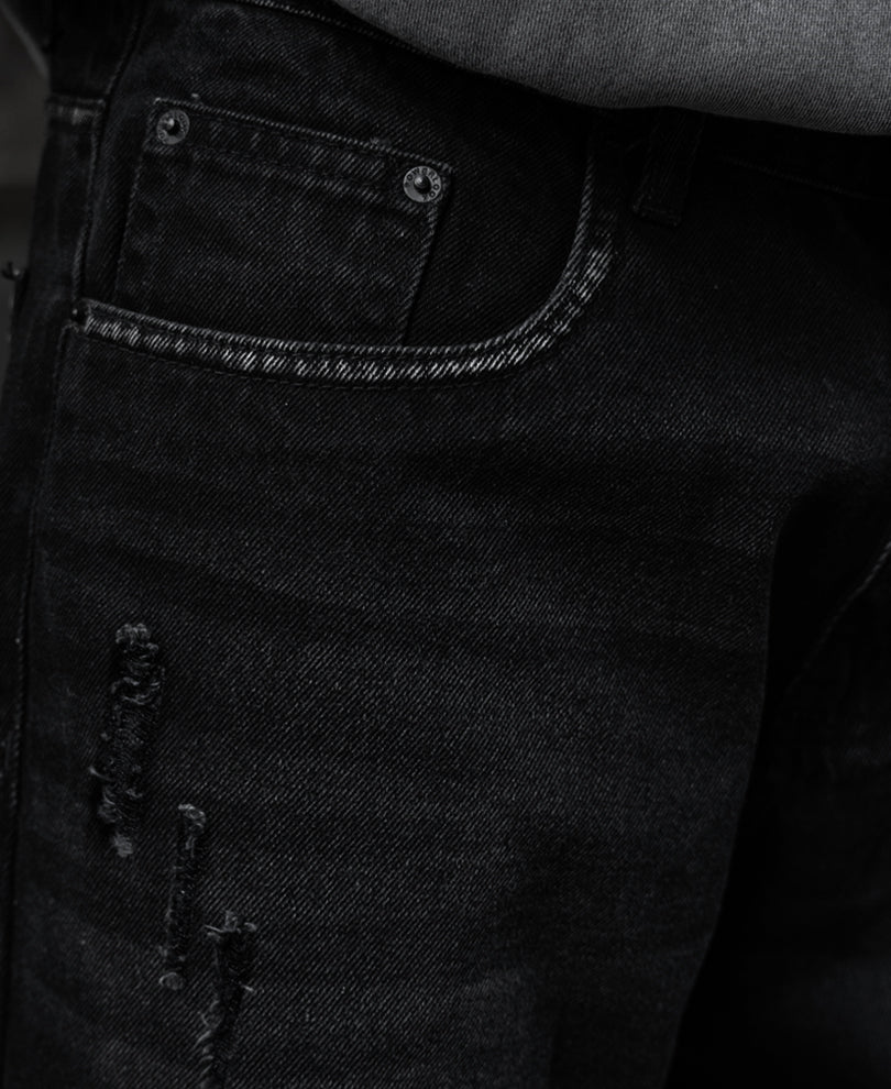 Black Distress Baggy Jeans