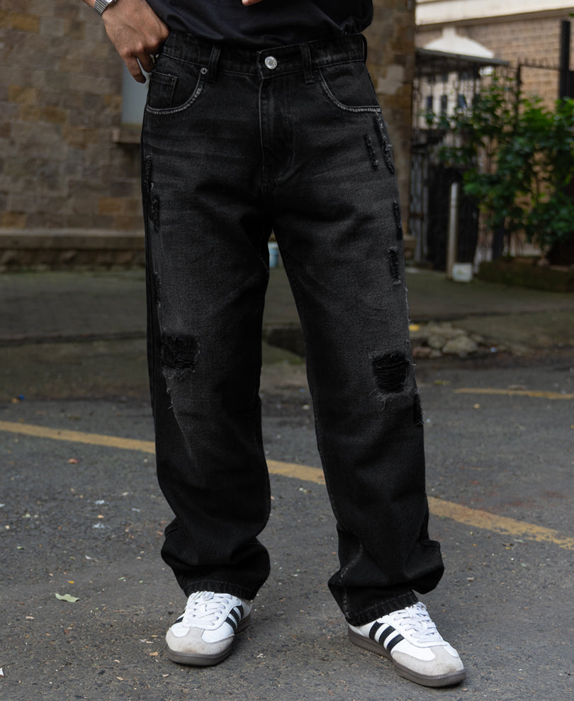 Black Distress Baggy Jeans