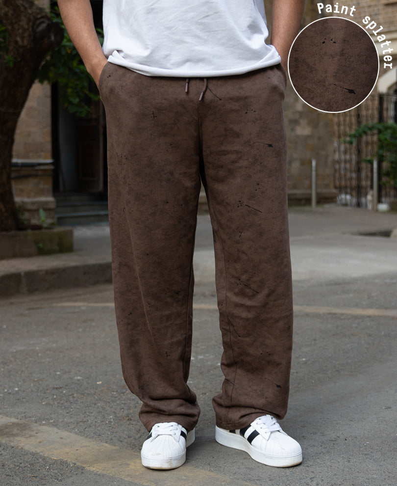 Brown Printed Baggy Fit Trackpant