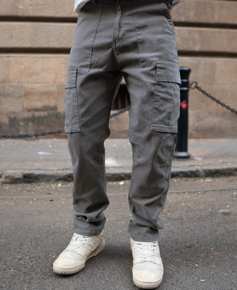 Grey Regular Fit Cotton Cargo Pant