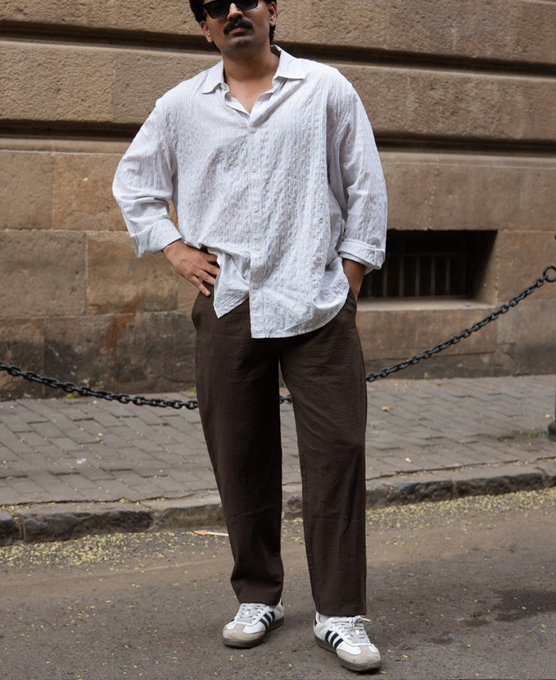 Brown Seersucker Cotton Pant