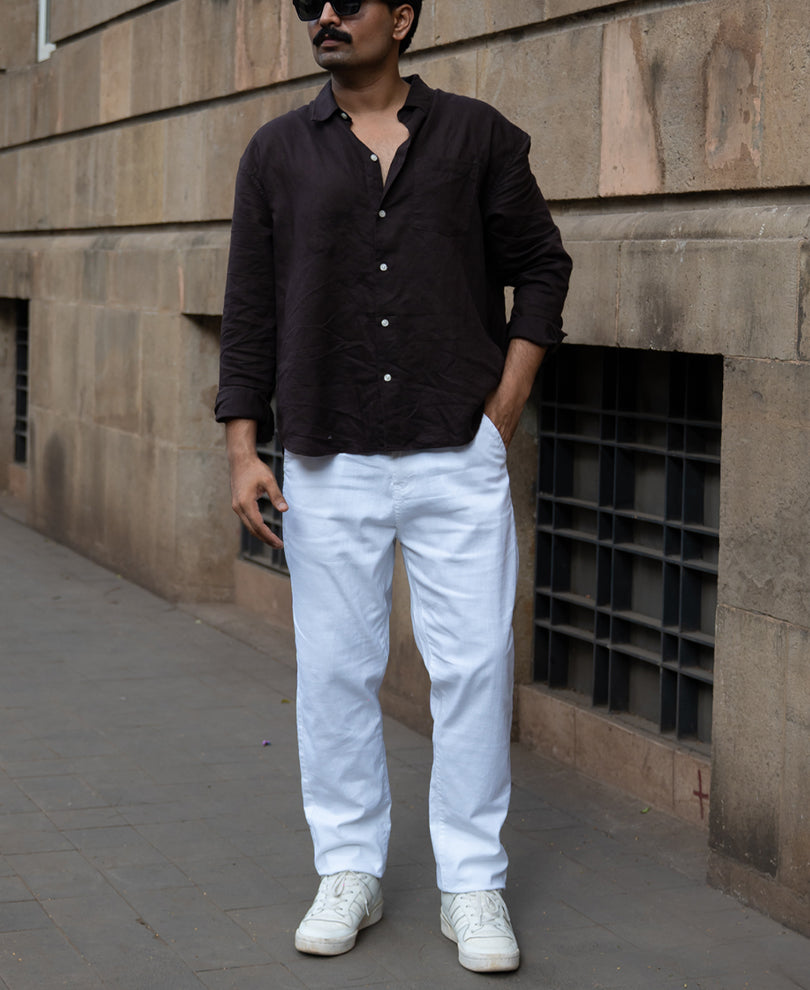 White Regular Fit Cotton Pants