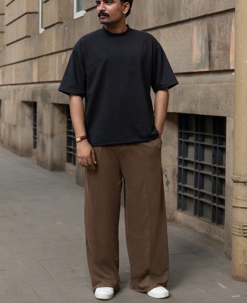 Brown Baggy Fit Pleated Trackpant