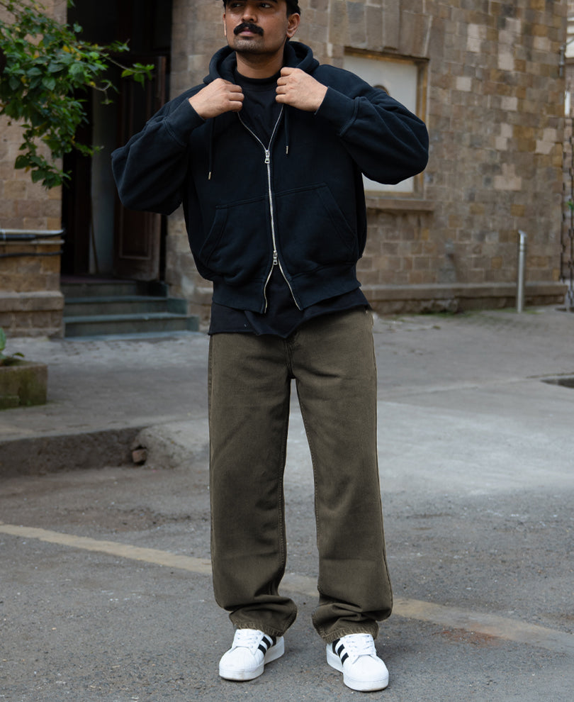 Dark Olive Washed Baggy Jeans