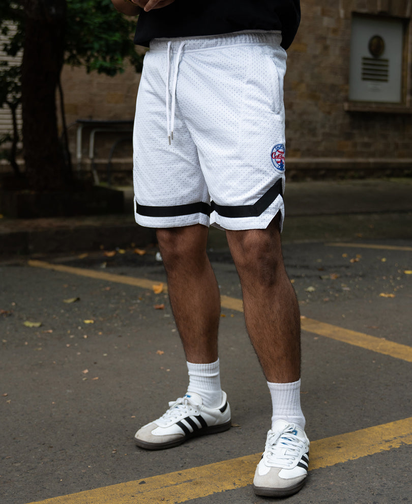 White Embroidered Mesh Basketball Shorts