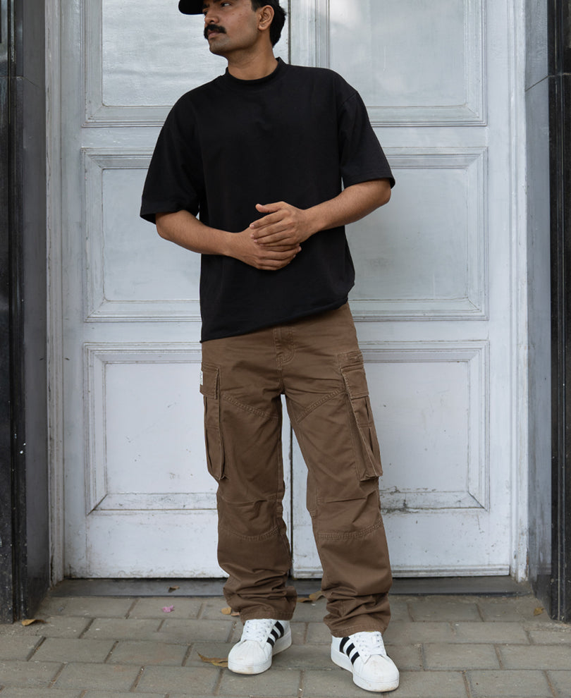Brown Overdyed Cotton Cargo Pants