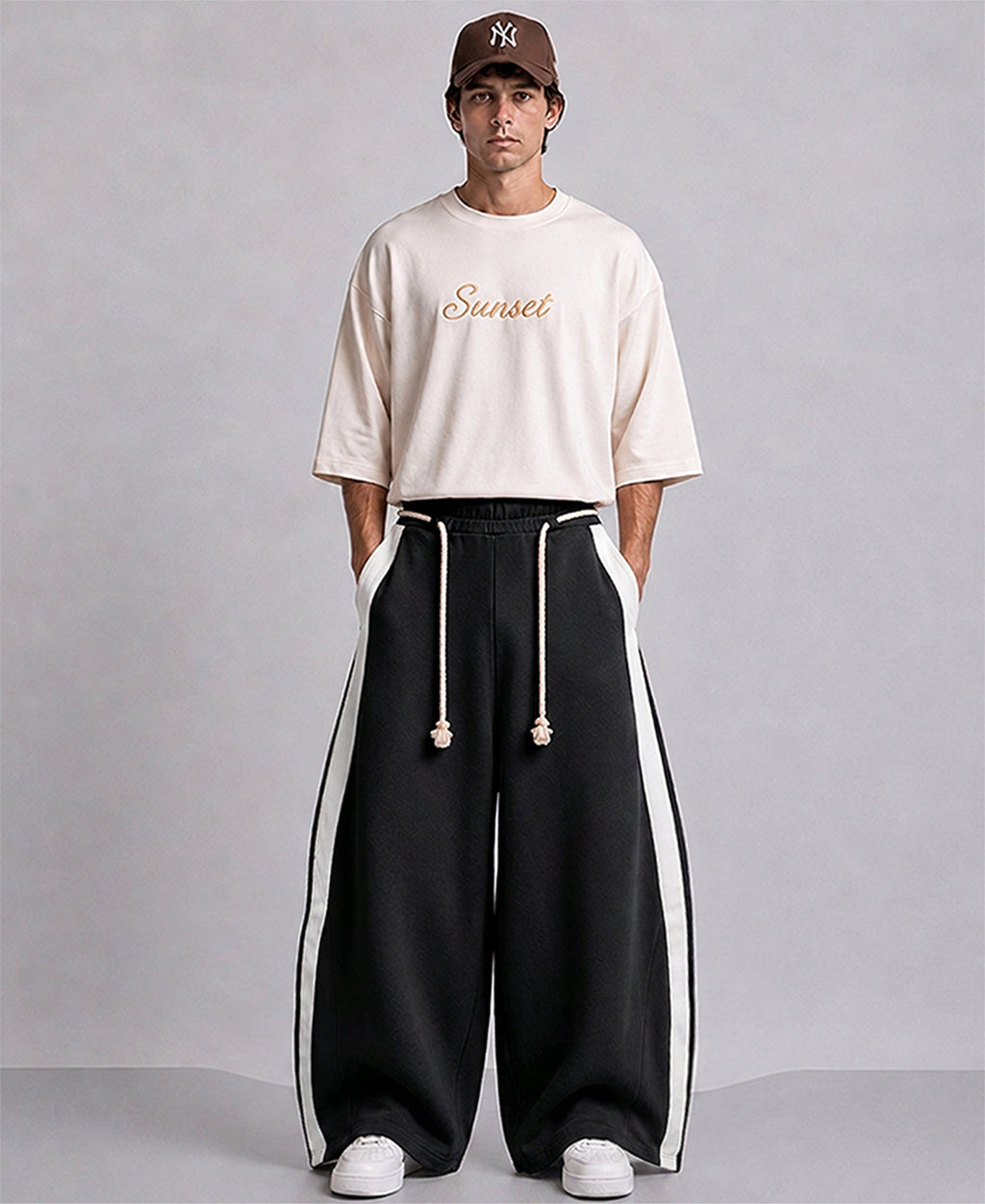 Black Panelled Barrel Fit Trackpant