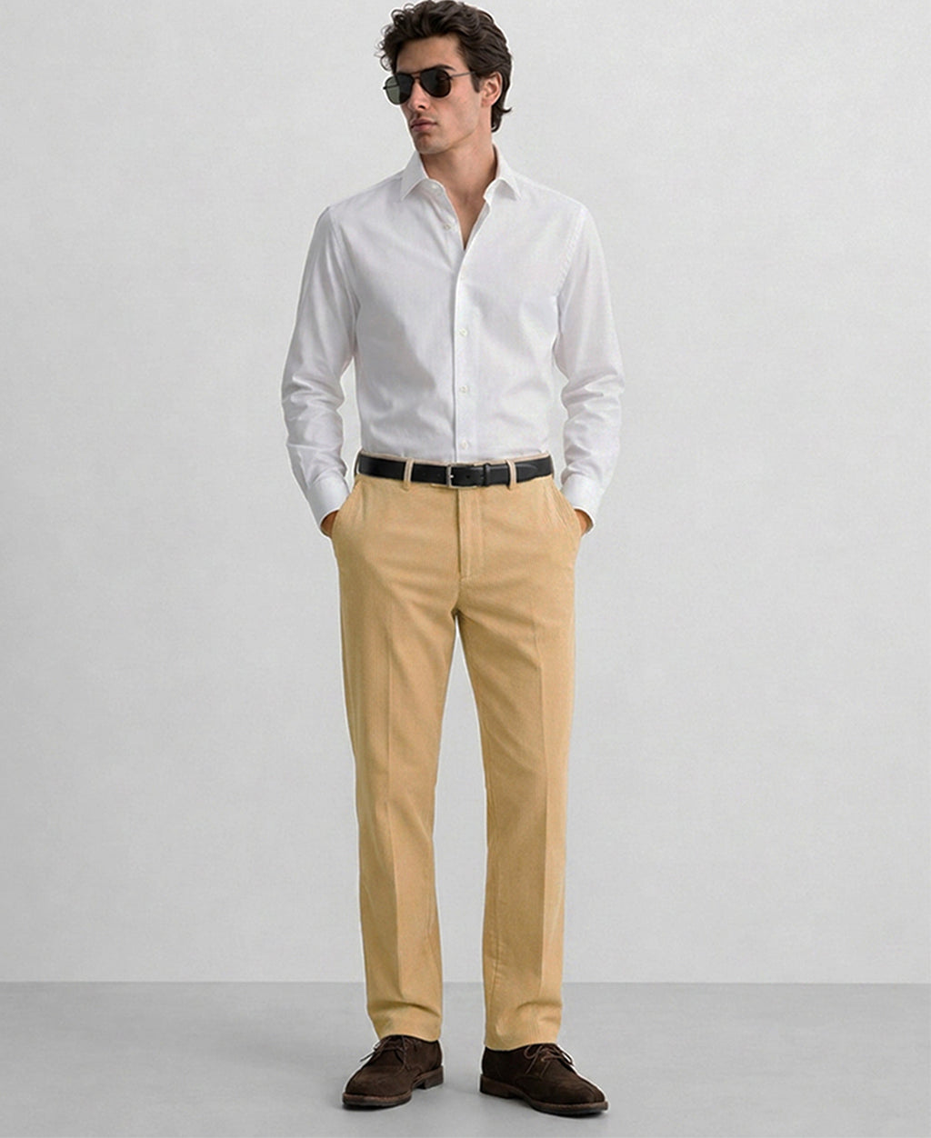 Cream Regular Fit Cotton Pants