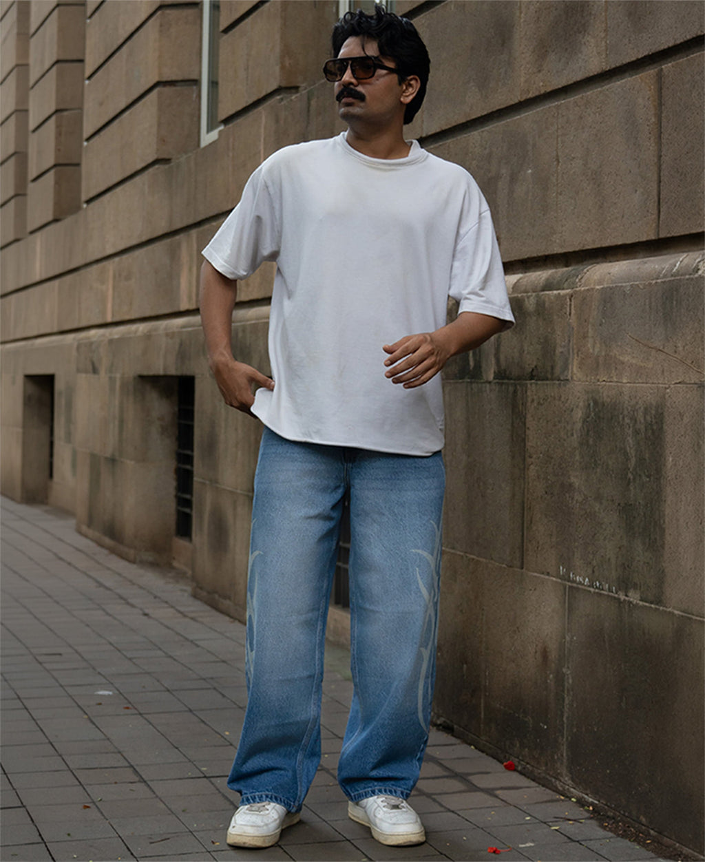 Blue Sigil Print Baggy Jeans
