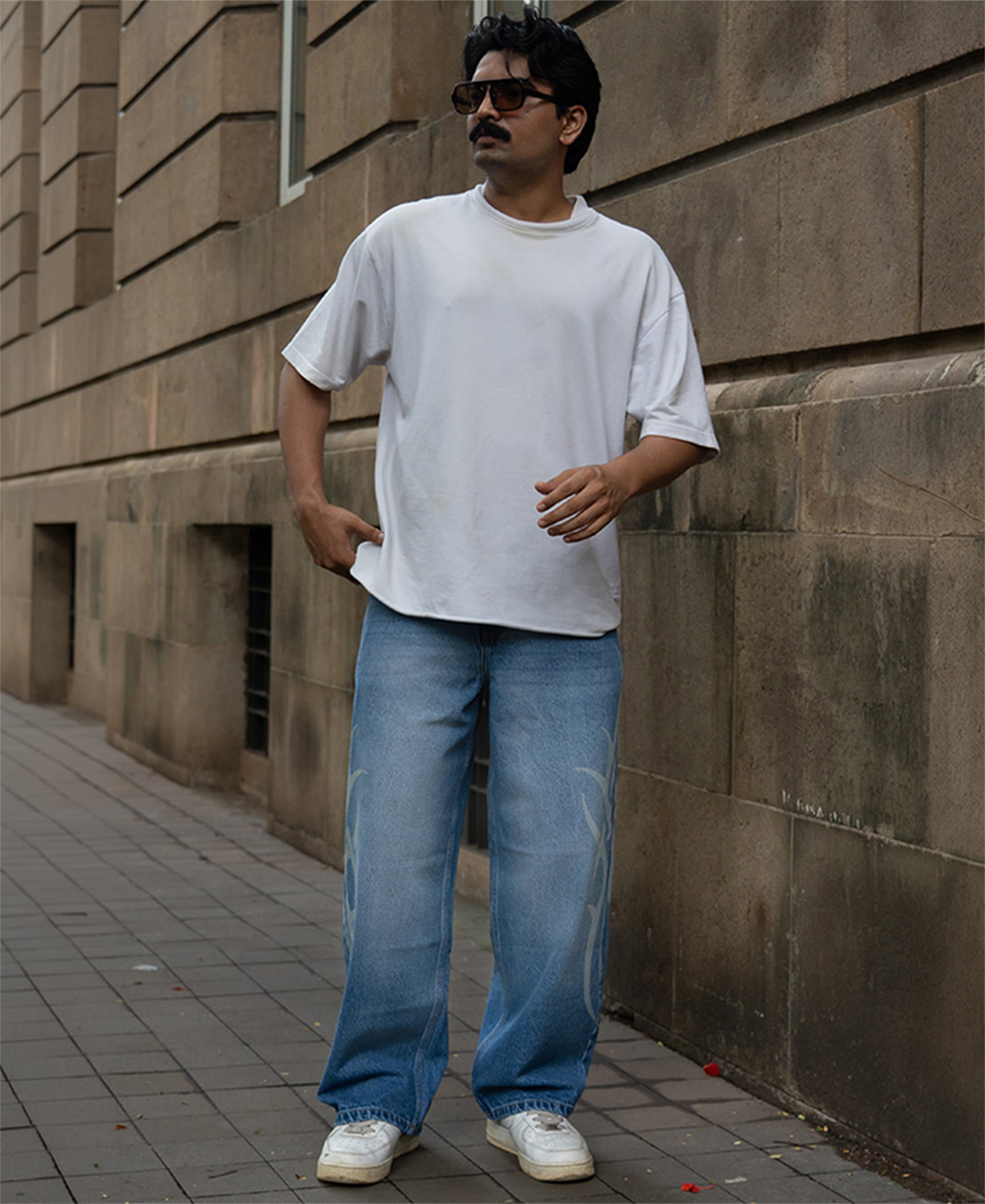Blue Sigil Print Baggy Jeans