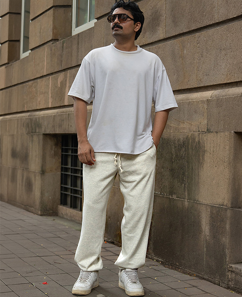 Light Beige Melange Knit Joggers