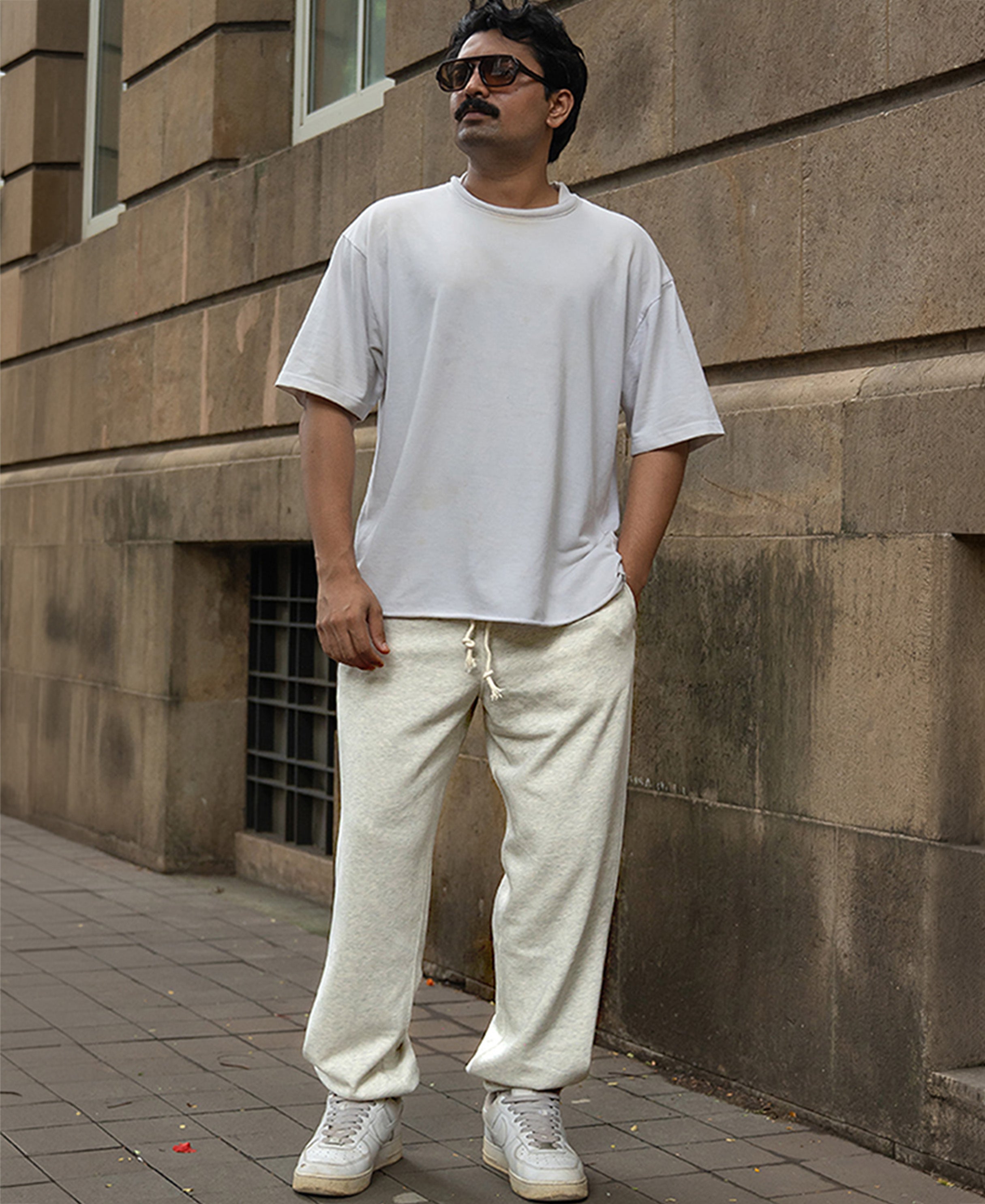 Light Beige Melange Knit Joggers