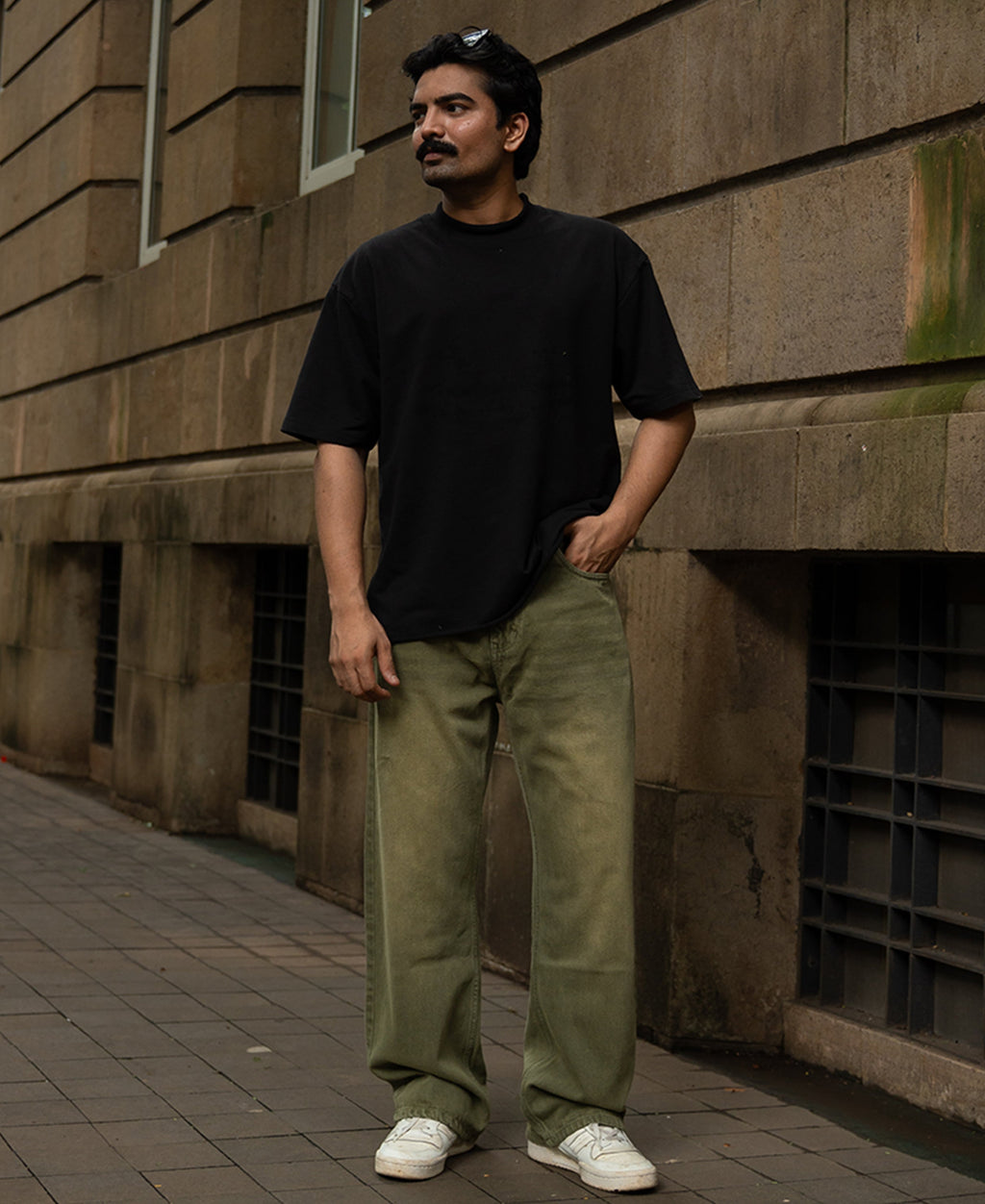 Olive Washed Baggy Jeans