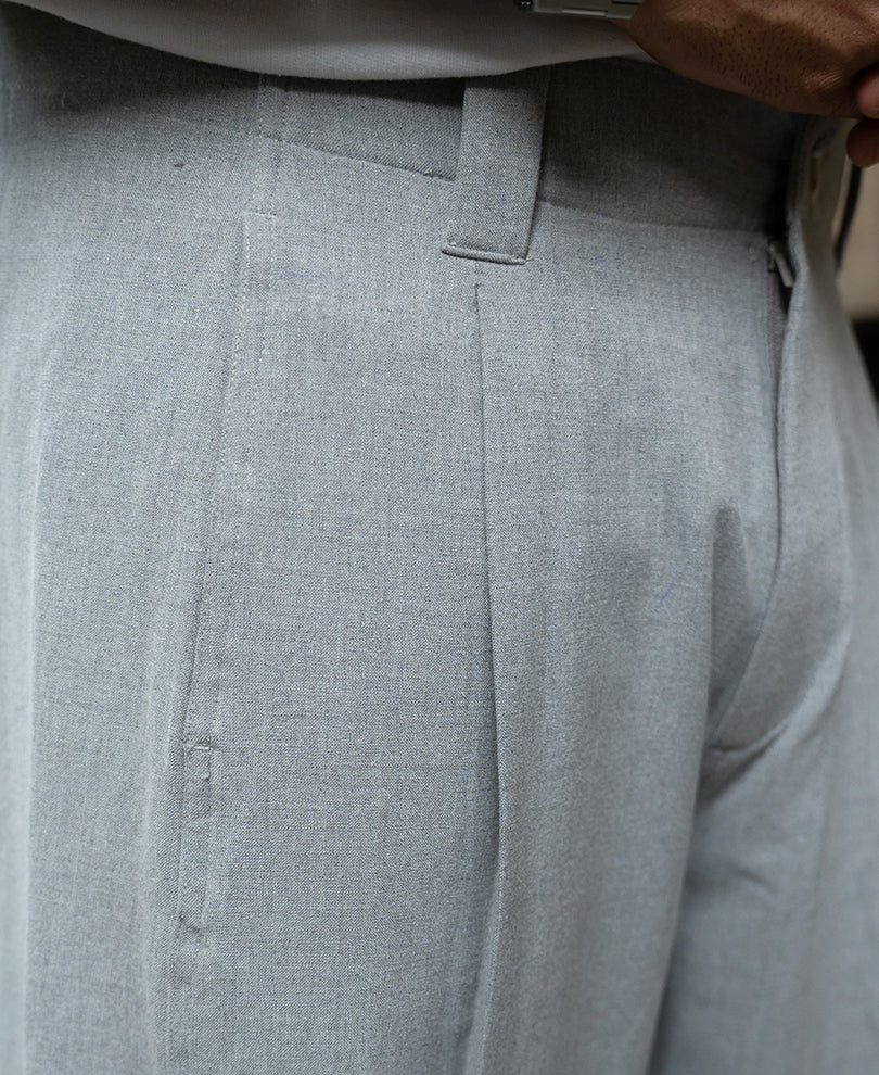 Grey Pleated Barrel Fit Trousers