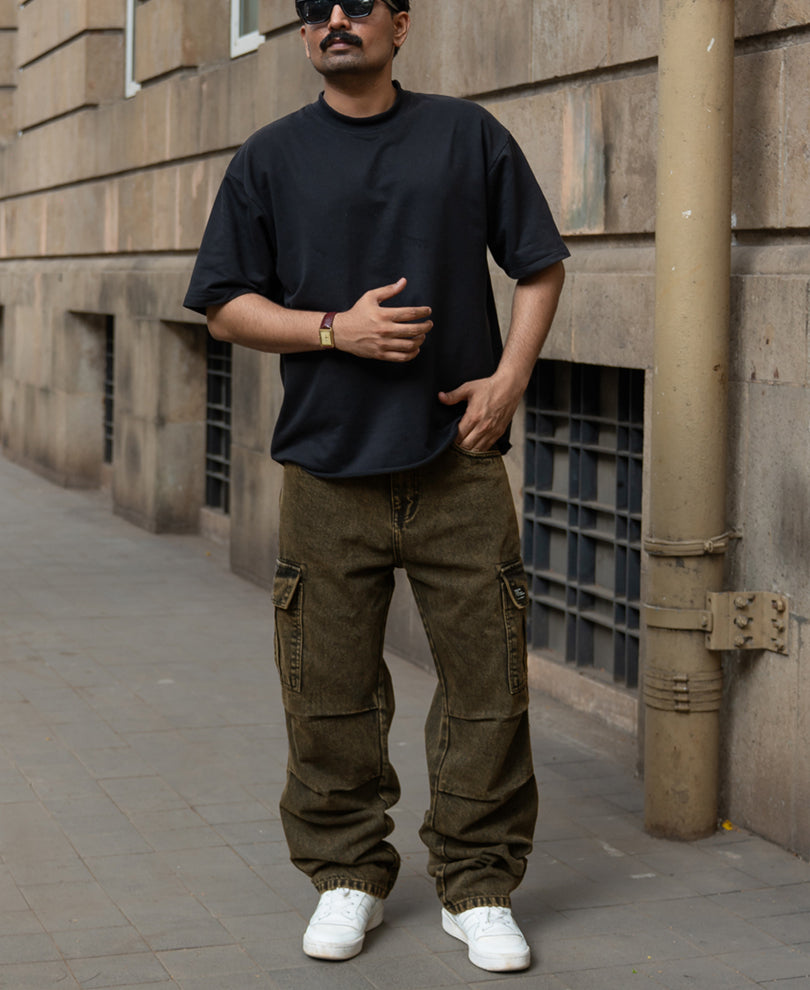 Tinted Brown Baggy Cargo Denim