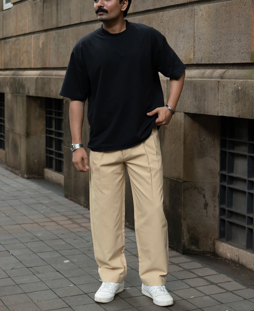 Cream Baggy Korean Pant