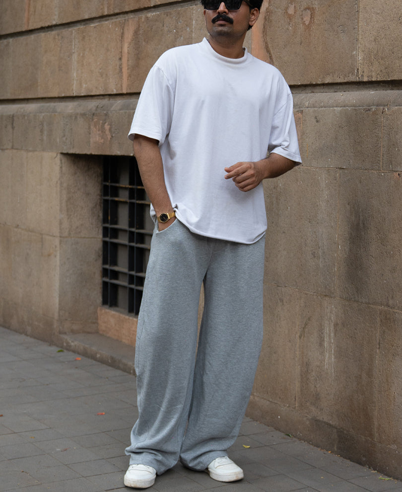 Grey Melange Barrel Fit Trackpants