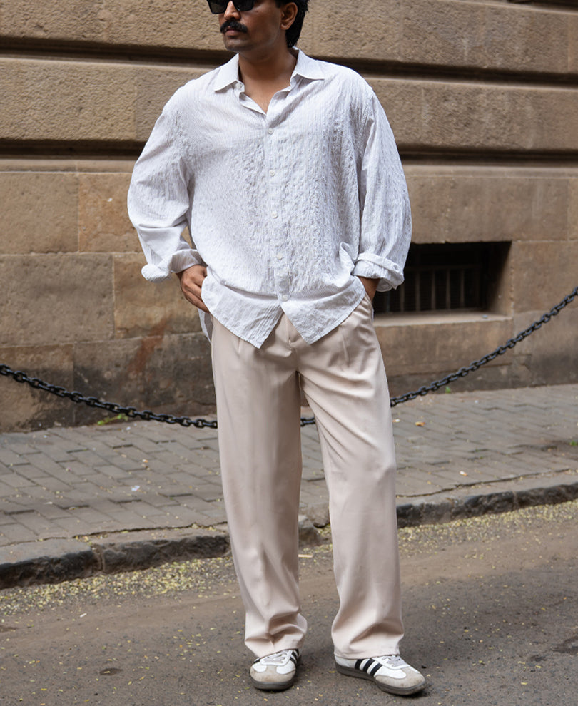 Cream Baggy Fit Korean Pants