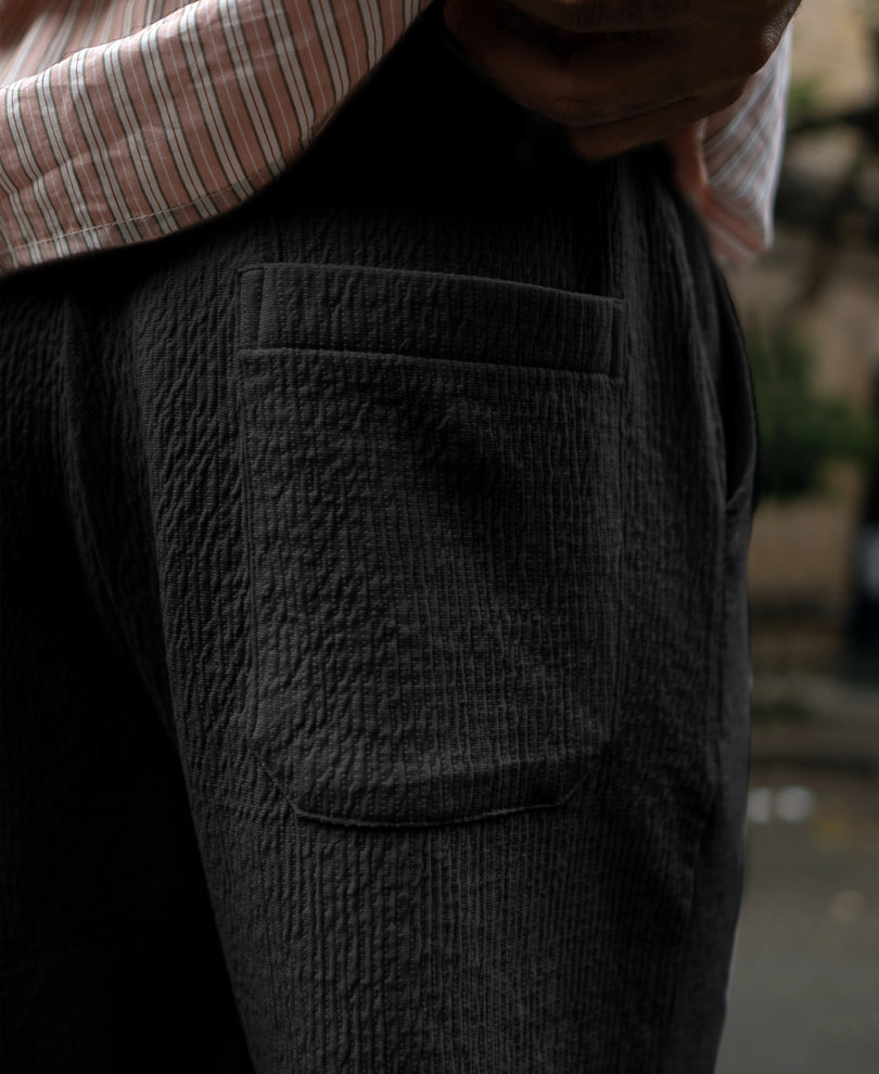 Black Structured Knitted Regular Fit Pant