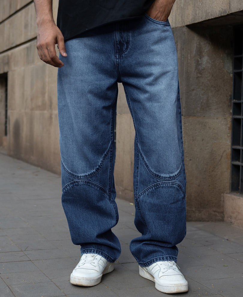 Mid Blue Washed Panel Jeans