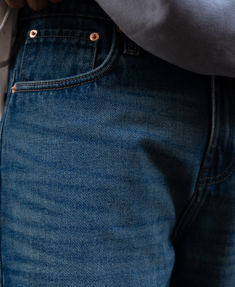 Dark Blue Washed Baggy Fit Jeans