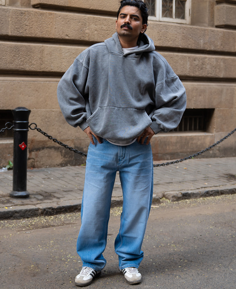 Mid Blue Washed Baggy Fit Jeans