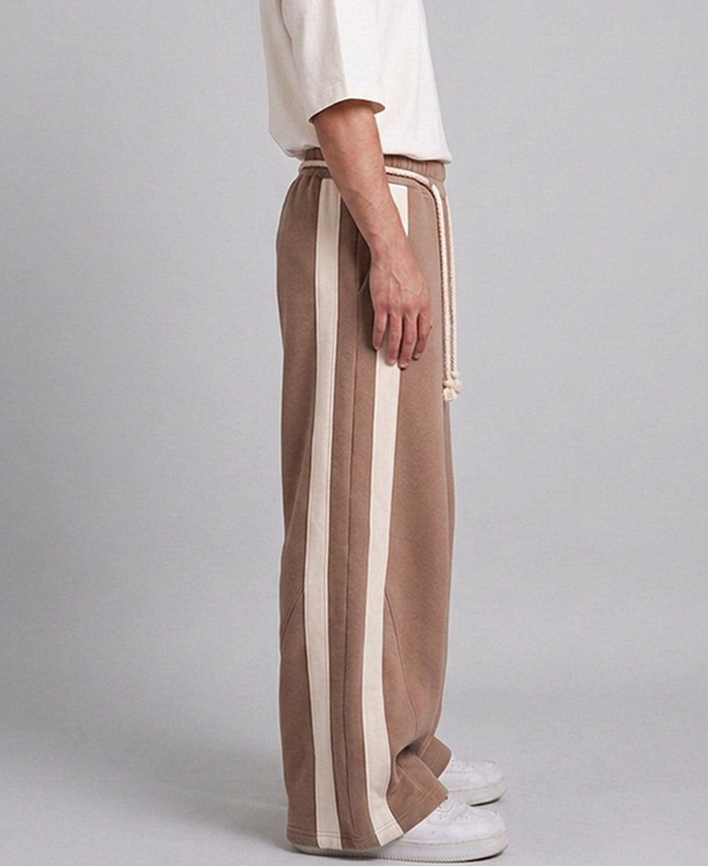 Beige Panelled Barrel Fit Trackpant