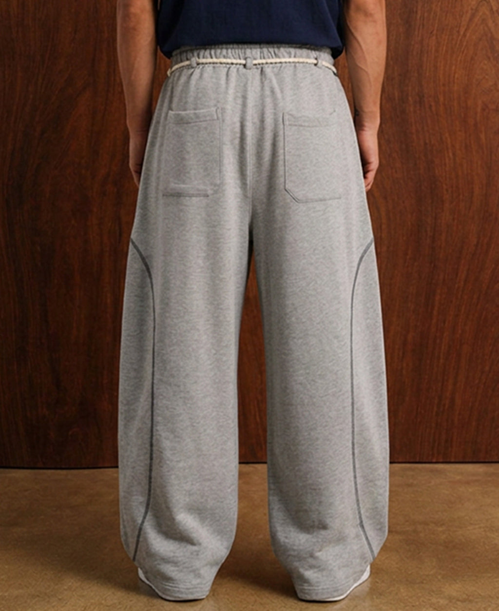 Grey Melange Paneled Baggy Trackpant