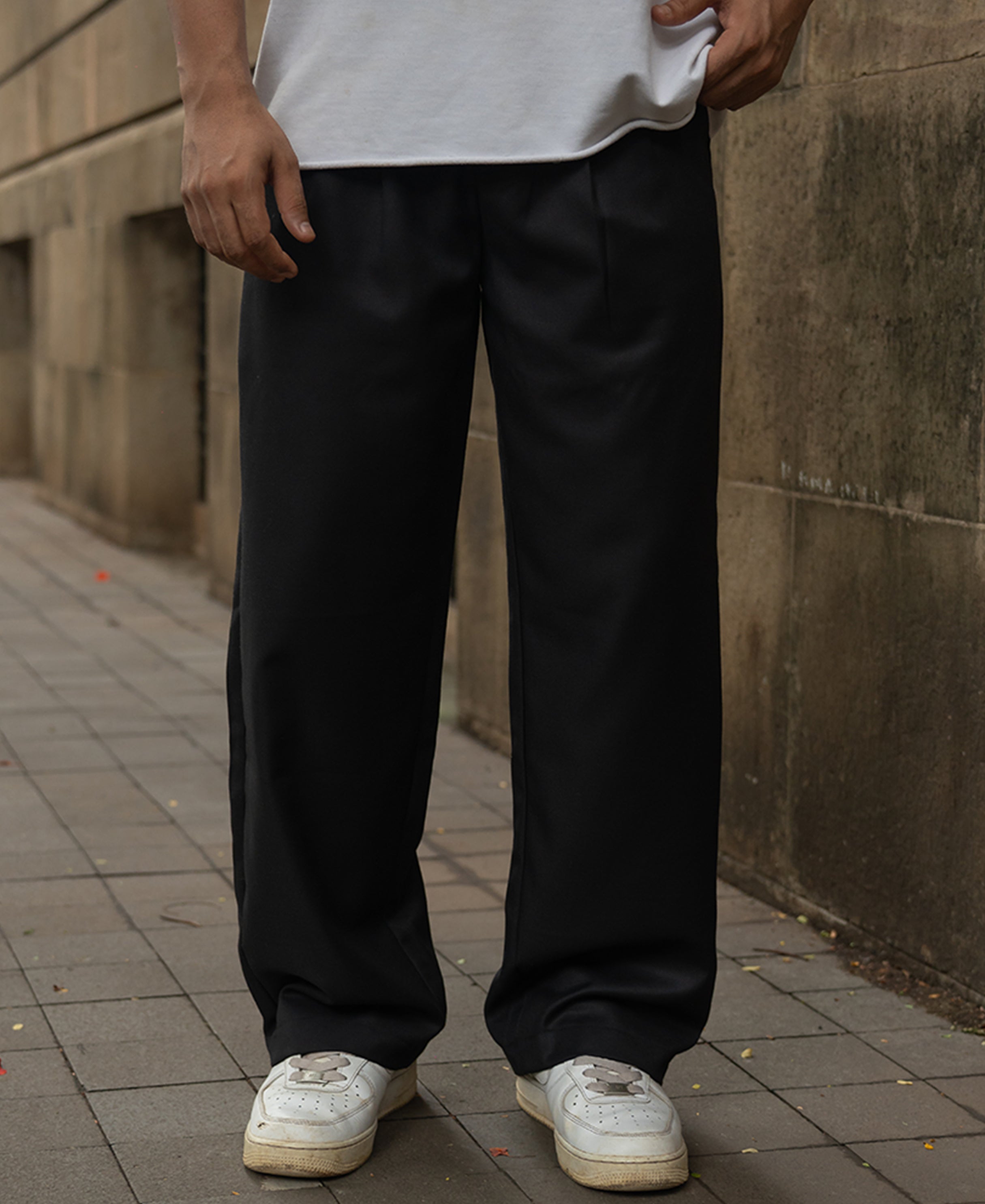 Black Baggy Pleated Trousers