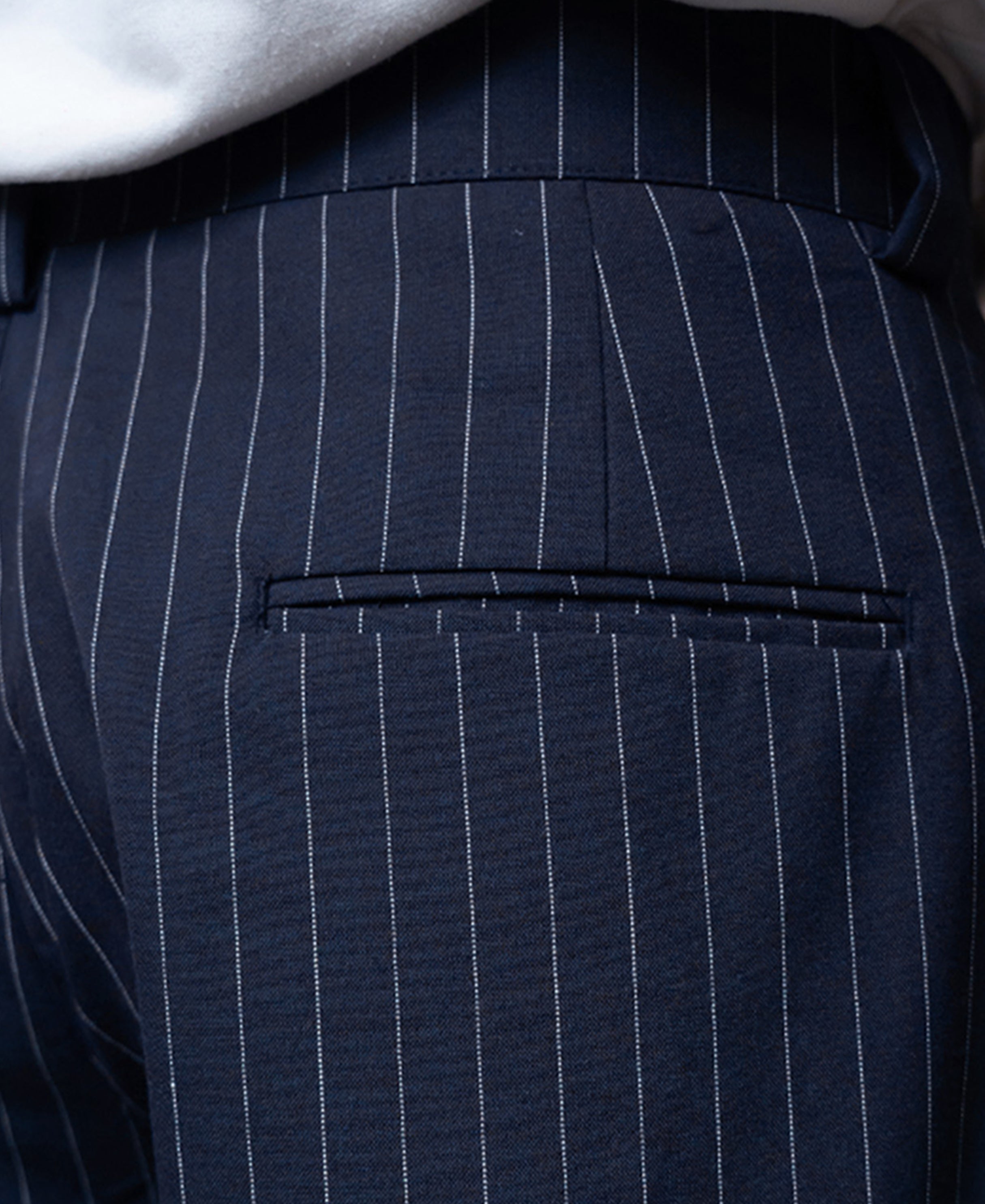 Navy Striped Pleated Trousers
