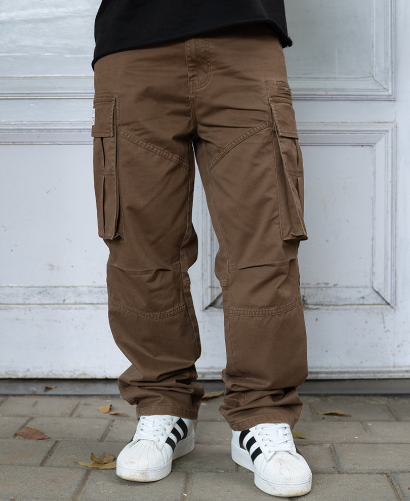 Brown Overdyed Cotton Cargo Pants