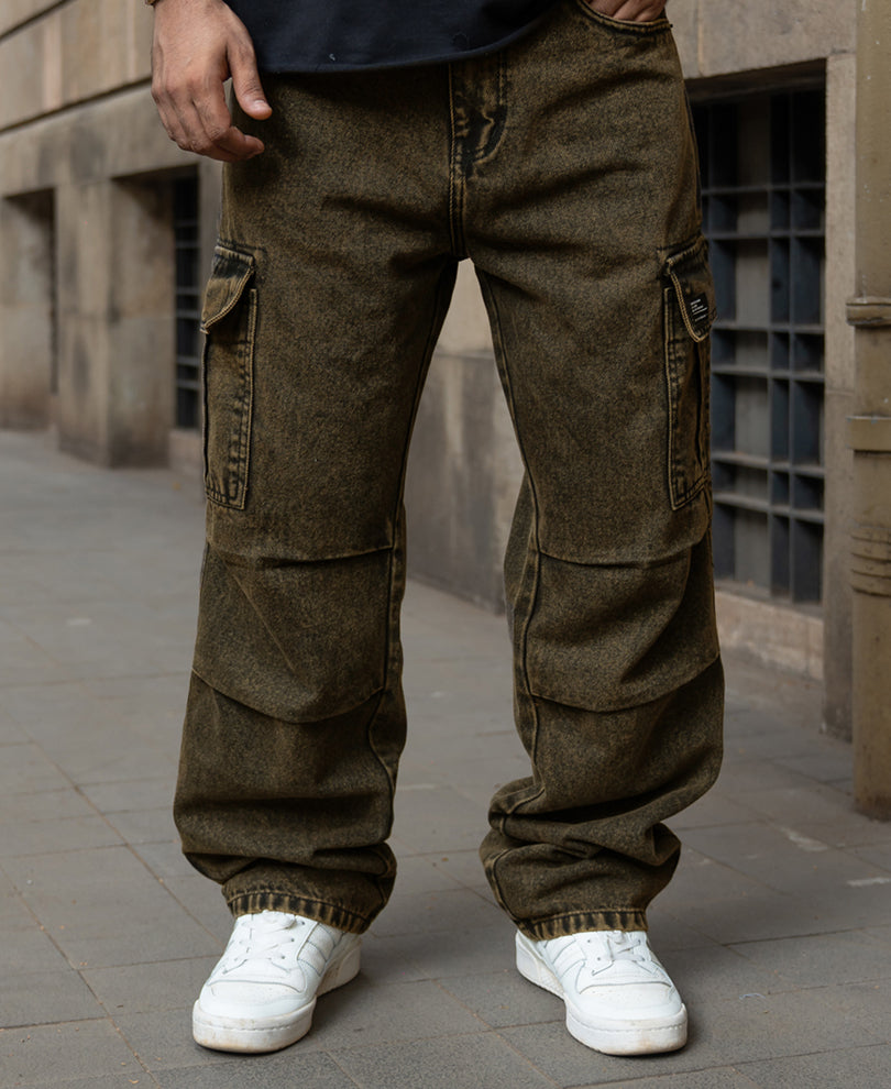 Tinted Brown Baggy Cargo Denim