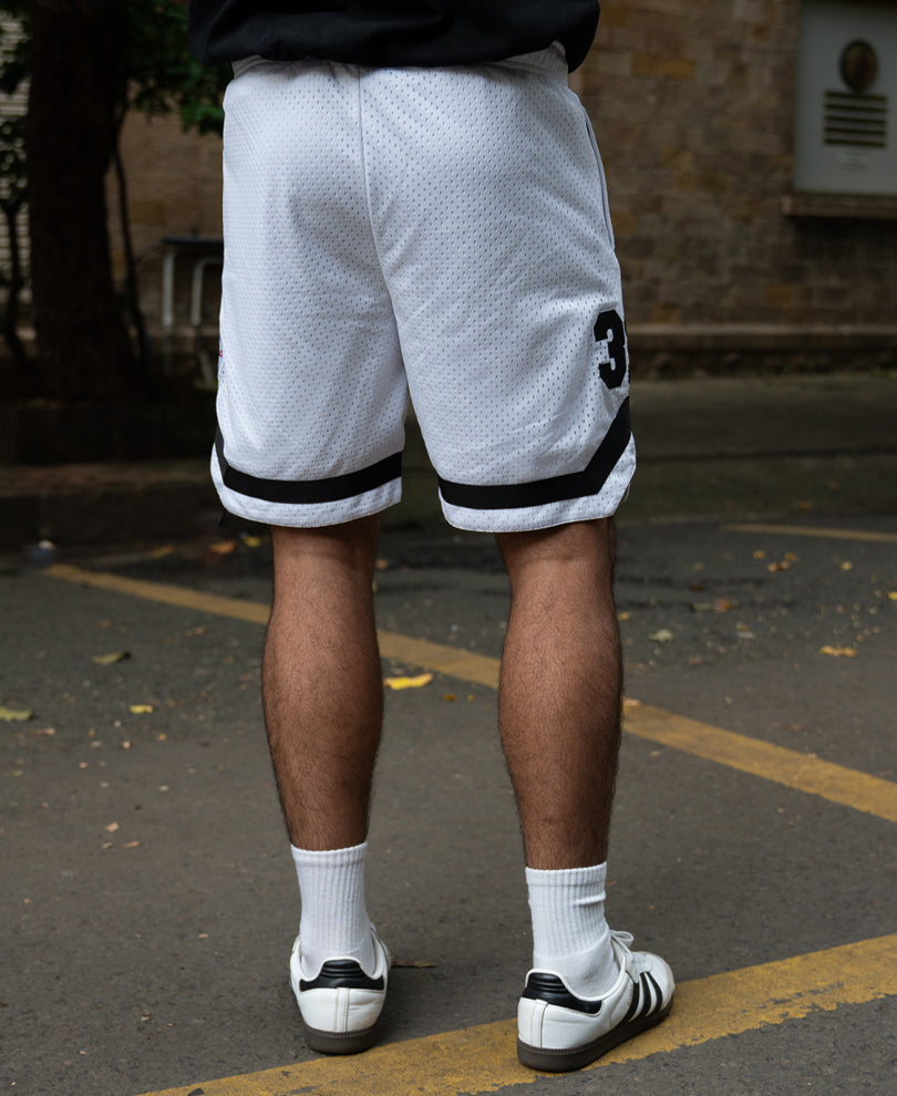 White Embroidered Mesh Basketball Shorts