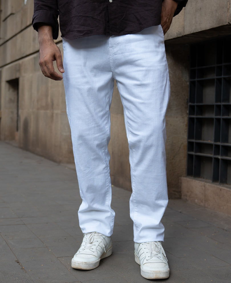 White Regular Fit Cotton Pants