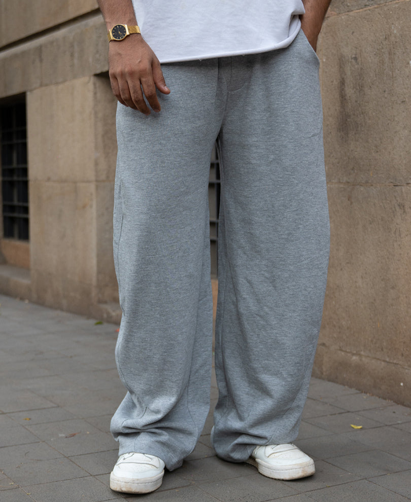 Grey Melange Barrel Fit Trackpants