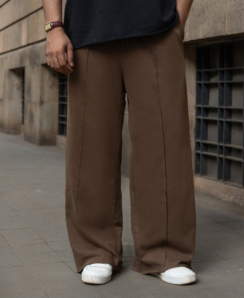 Brown Baggy Fit Pleated Trackpant