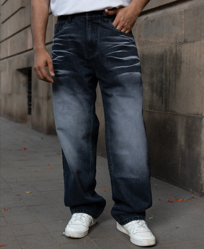 Dark Grey Washed Baggy Jeans