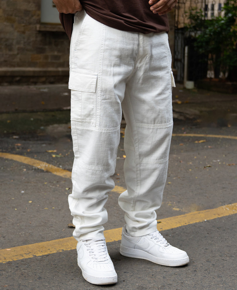 White Cotton Cargo Pant
